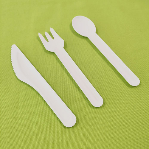 scian bagasse, forc agus spúnóg